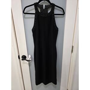 Vintage Oscar Collection Black Beaded Cocktail Dress 8 Halter Neck
